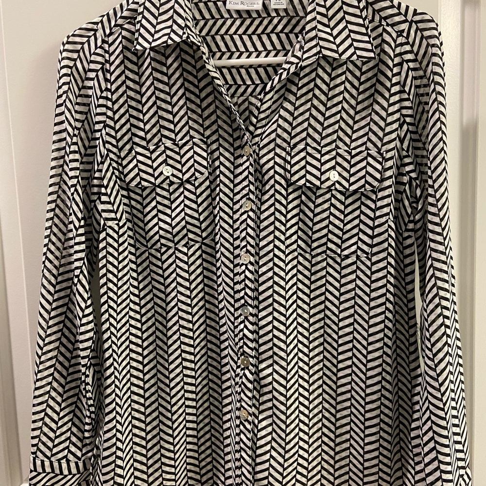 Black and White Striped Button-Up Shirt